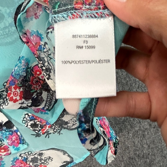 Skull Bongo Plus Blue Sheer Gold Button Top Sz 2X Halloween Day Of The Dead - Picture 14 of 16